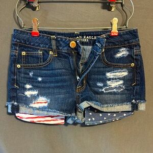 American Eagle Outfitters Women's Dark Blue Distressed Jean Shorts